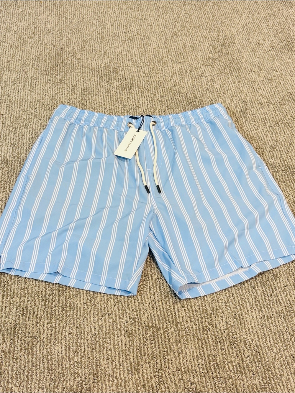 Snapper Rock Light Blue and White Striped Men's Swim Trunks
